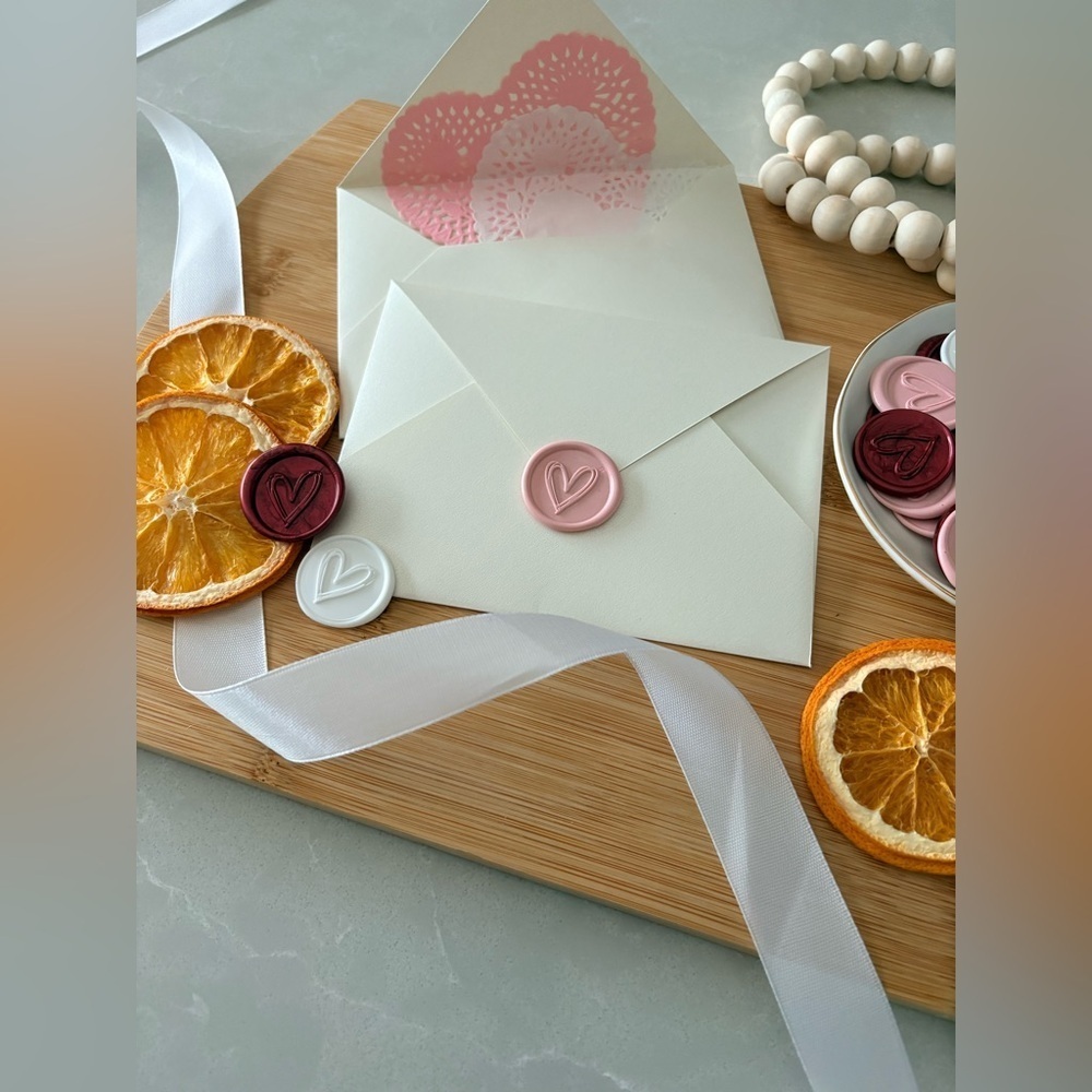 Handmade Heart Wax Seals Wedding Invite Peel & Stick Minimalist Boho | 25 Pack - Picture 6 of 16